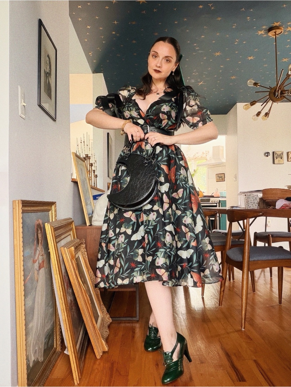 Mariposa puff sleeve organza midi dress